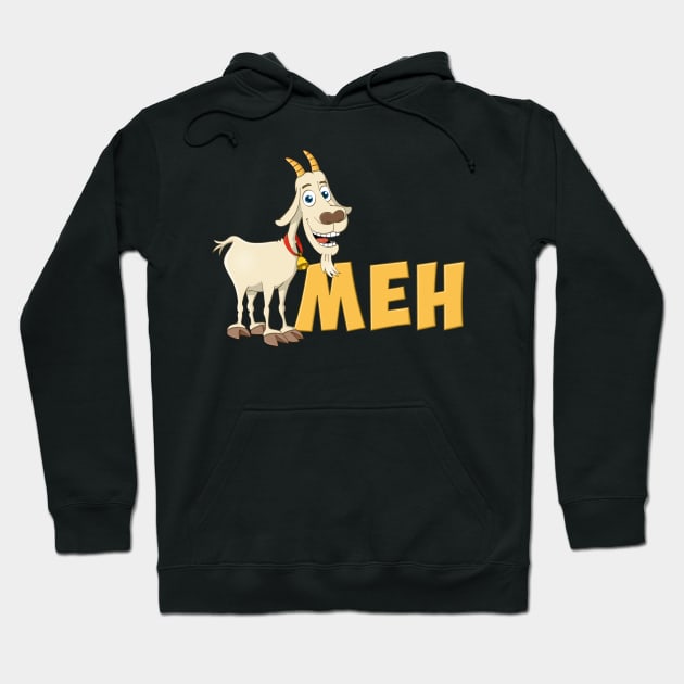 Illustration of a cheerful goat and the word MEH Hoodie by Stefs-Red-Shop